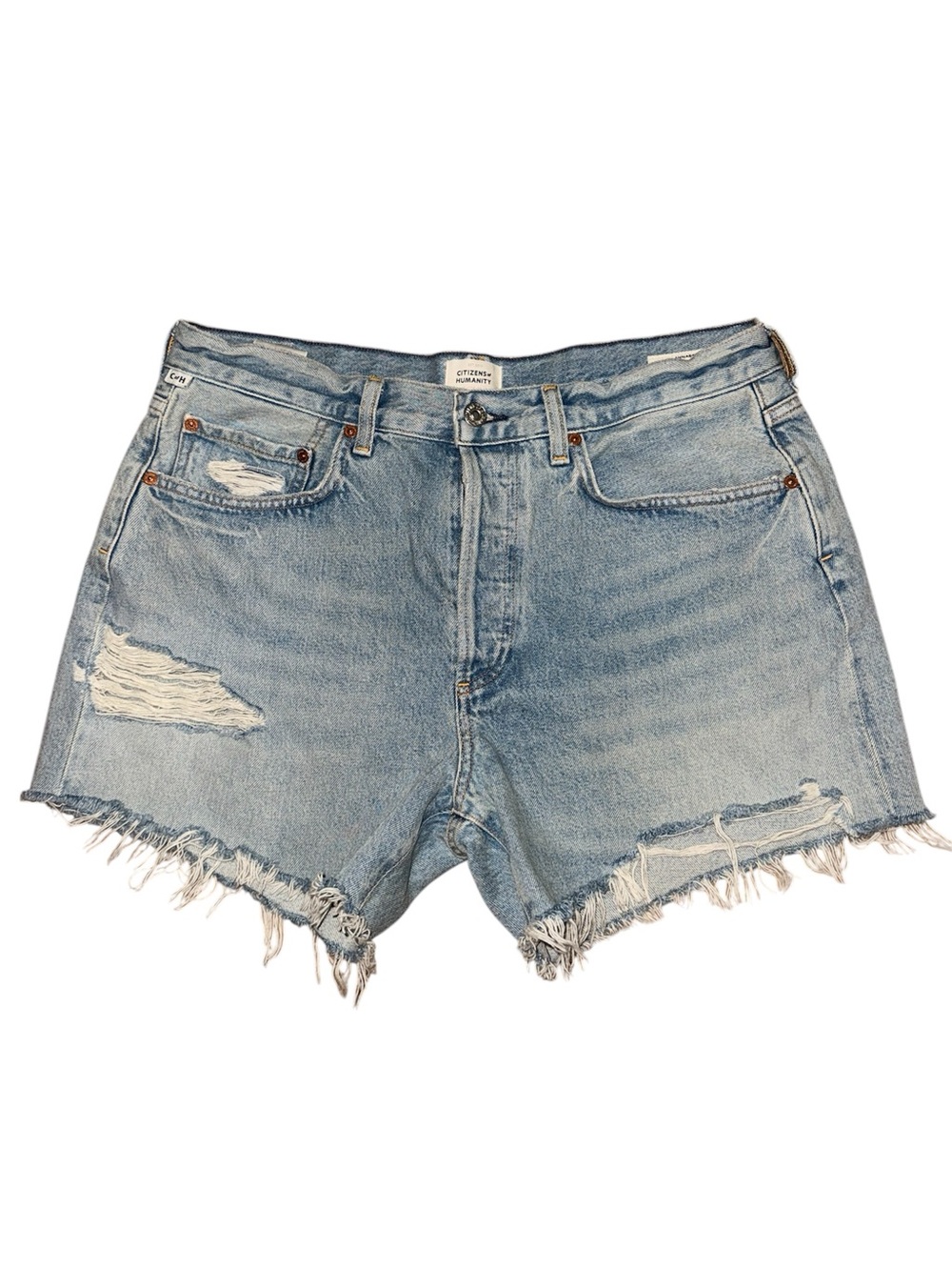 Citizens of Humanity Annabelle Long Shorts Size 30 Light Wash Distressed EUC